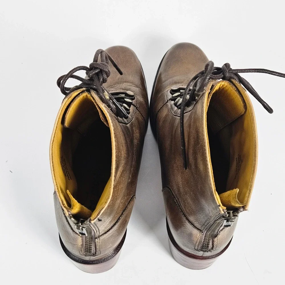Free People Eberly Victorian Lace-Up Bronze Leather Ankle Boots Women Size 40
